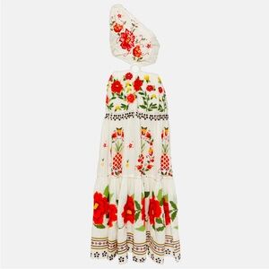 FARM RIO Embroidered Carmina Floral Off-White One Shoulder Maxi Dress🌸🌺🌹🌷